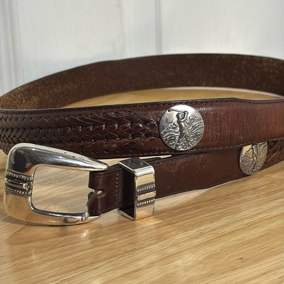 Vintage ONYX by Brighton men’s belt brown woven Golf metal coin accent size 38 - Picture 1 of 8